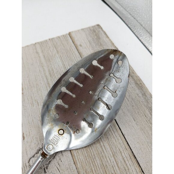 Vintage Ekco #2 Slotted Serving Spoon  Black Handle 12" - Picture 2 of 7